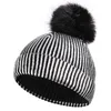 6 Cores de Lantejoulas de Poliéster Stripe Pom Pom Chapéus de Inverno Adulto Crianças Chapéus Gorros Cabido Chapéu De Polo de Luxo Chapéus Tampas Do Crânio Mais Quente