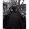 Black Bohemia Wedding Dresses Crew with Illusion Long Sleeve Black Taffeta Boho Cheap Gothic Wedding Party Bridal Formal Gowns Cheap