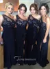 Navy Blue Bridesmaid Dresses One Shoulder Lace Appliques Floor Length Satin Fashion Wedding Guest Dress Side Split Cheap Evening Gowns