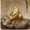 Anello da uomo Hip Hop tono oro ruggente testa di leone e corona CZ anello per uomo anelli da mignolo in acciaio inossidabile roccia gioielli maschili