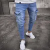 Helisopus Mode Männer Jeans Taktische Cargo Hosen Multi Taschen Bleistift Hosen Gerade Zipper Cut Denim Hosen D18102402