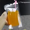 500ml Transparent Self-sealed Plastic Drink Packaging Bag for Beverage Juice Milk Coffee, with Handle and Holes for Straw