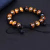 Mäns Mode Naturlig Tiger Eye Pärlor Matte Onyx Stone Woven Armband Bangles Healing Balance Bön Kvinnor Män Smycken Partihandel