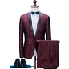 2018 Printing Wedding suit Shawl Lapel Groom Tuxedos Purple Groomsman Suit Dinner Custom Made Man (Jacket +pants)