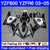 Lichaam voor Yamaha YZF600 YZF R6 03 04 05 YZFR6 03 Carrosserie 228HM.1 YZF 600 R 6 YZF-600 YZF-R6 Blauw Zwart Nieuwe Frame 2003 2004 2005 Valerijen Kit