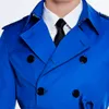 URSMART Chaqueta cortavientos para hombre otoño nueva gabardina corta de doble botonadura hombres moda azul abrigo polvo