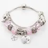 Bracciale con ciondoli a forma di cuore rosa sakura per Pandora Bracciali con ciondoli a catena serpente in argento 925 da 3 mm per donna con logo originale