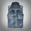 Partihandel Mens Black Denim Vest Waistcoats Motorcykel Biker Jackor Ärmlös Slim Fit Coat Outwear Ripped Tops DHL Gratis Frakt 4XL 5XL