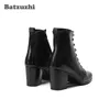 6,8 cm Heel Heel Boots Mężczyźni Czarne Prawdziwej Skóry Męskie Buty Skostnieniowe Wskazane Toe Lace-Up Bota Masculina Dress Boots Mężczyźni! Duże rozmiary US6-US12