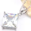 Luckyshine 5 uppsättningar Bröllopsmycken Satser Kvadrat Vit Topaz Crystal Cubic Zirconia 925 Silver Pendants Halsband Örhängen Semestergåva