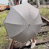 Parapluie Pliant Multi-fonction Parasol De Pluie Soleil Femme Femme Simple Rayure Revêtement Noir Anti-UV Parasol