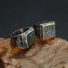 Punkowy wzór korony męsne pierścienie sygnet vintage kwadratowe tytanowe kryształowe kryształowe kryształowe pierścienie dla mężczyzn biżuteria 2174219