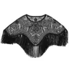 Kvinnor 1920 -tals klaffbroderi fransar sjal täcker gatsby party pärlspetning paljett cape vintage mesh scraf wraps för klänningar4875959