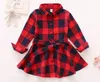 Girls boutique Outfits Spring clothes dress Girls Butterfly skirts grid Children clothing Baby kids long tees Shirts CQZ159