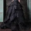 Gotische stijl zwarte sexy prom jurken vintage kant applique sweetheart tiered rok ruches avondjurk formele slijtage op maat gemaakt 2018