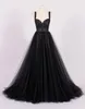 Svart a-line vintage gotisk bröllopsklänning med remmar Enkla eleganta informella brudklänningar med färgkorsett tillbaka Short Train226C