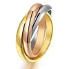 Gelb-Roségold-Silberfarben, 3 Kreise, Fingerring für Damen und Herren, Hochzeitsschmuck, 316L-Edelstahl, hochglanzpoliert