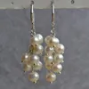 Boucles d'oreilles véritables de perle, blanc 5-8mm d'eau douce perle de raisin boucle d'oreille bijoux en argent sterling 925, cadeau d'anniversaire de dame de mode