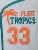 Pas cher Mens Semi Pro Film Flint Tropics 33 Jackie Moon Film Maillot de basket-ball 100% cousu au-dessus de la jante Moive Blanc S-3XL Expédition rapide