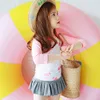 Children Two Pieces Suit Without Cap Girl Long Sleeve Swimsuit Cute Flamingo Skirted Swimwear Bathing Suit3062283