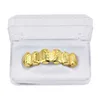 18K Vergulde Mond Grillz Hip Hop Tanden Caps 6 Top Bottom Fang Nieuwe Hoge Kwaliteit Kerst Halloween Gift