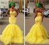 2018 Africa New Lace Giallo Abiti da ballo Sweetheart Perline Sud Africa Sirena Abiti da sera Miss Pageant Dress 2017 Abiti da festa