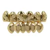 18K Oro Reale Bretelle Punk Hip Hop Denti Grillz Bocca Dentale Fang Griglie Su Fondo Dente Cap Cosplay Del Partito Rapper gioielli Regali All'ingrosso