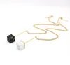 Mode naturlig sten kvadrat svart vit turkos halsband guld metall långkedjig tröja uttalande halsband