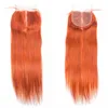 9a ny ren färg orange silke rak jungfru brasiliansk människa hårväv 3 buntar med mitten del 4x4 spetstoppstängning 4st lot2177152