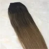 One Piece Clip in Human Hair Extensions 70g Ombre Balayage Dark Brown to Medium Brown Remy Hair Weft Clip ins Color 261780529