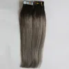 T1B/Gris Ombre Bande dans les Extensions de Cheveux gris cheveux vierges 40 Pièces Bande Adhésive Peau Trame Cheveux 100 Grammes