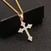Hip Hop Iced Out Cross Pendant Necklace Gold Silver Color Plated Micro Paved Zircon Gold Chain for Women324K