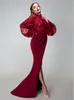 Aljasmi Yousef Mermaid Prom Dresses High Neck lange mouwen zijkant Split Arabische avondjurken vloerlengte formele jurk