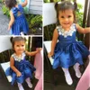 2018 novos vestidos de meninas crianças roupas baby girl verão lace flor denim dress princesa partido pageant baby dress crianças sem mangas sundress