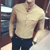 2018 Men Fashion Spring AutumnShirts Long Sleeve Solid Casual Black White Slim Fit Clothing Fashion Color Collarless Shirt