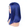 Blå Human Hair Wigs Blue Hair Full Lace Paryker Blå Front Lace Glödlösa Paryk Peruanska Virgin Hair