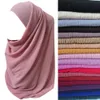 Geknitterter, plissierter, gestreifter, dicker Chiffon-Hijab für muslimische Frauen, Kopftuch, große Größe, einfarbig, weich