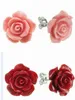 Jolie 2 Paires 12mm Rose / Rouge Corail Rose Fleur Boucles D'Oreilles Argent