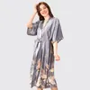 Kinesisk kimono silke badrock brudtärna kläder kvinnliga djur robe pyjama bad robe damer kimono röd hem slitage