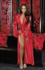 Hirigin 2018 Mulheres Lingerie Satin Silk Lace Manga Longa V-Neck Sleepwear Pijama Nightdress Night Bath Robe M-2XL AMANDA0928