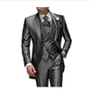 Węgiel szary męski garnitur do ślubu Peaked Lapel 3 Sztuk Groom Smokingi Kostium ślubny dla mężczyzn Custom Made (Kurtka + spodnie + kamizelka)