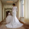 Sjöjungfru spets bröllopsklänningar med halvärmad 2018 blygsam pärlstav blet trumpet full längd afrikansk nigeria trädgård brud bröllopsklänning