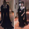 Arabiska svarta Dubai sjöjungfruklänningar med WATTEAU -pärlor Kristaller svep Train Backless Formal Evening Party Wear