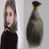 Gümüş 1g / strand Gri Tırnak U Ucu Önceden Bağlanmış Keratin Tutkal Remy Doğal İnsan Saç Uzantıları Gri 100 tellerinin Gerçek 100% İnsan Saç 10 "-24"