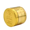 Gold Coin Grinder in lega di zinco in zinco 40 mm Smericante di erbe metallica a 4 strati con denti diamanti tabacco Miller Spice Crusher