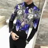 Lüks Baskı Gömlek Erkekler Marka Yeni Kore Slim Fit Casual Erkek Çiçek Gömlek Uzun Kollu Gece Kulübü Parti Elbise Smokin Erkek Gömlek