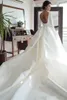 Country Wedding Dress long Sleeves 2018 Bateau Neck A Line Backless Champagne Tulle White Ivory Bridal Gowns with Long Train