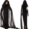 Ropa de bruja para mujer, disfraz, vestido negro, capa, guantes, conjuntos de Halloween para mujer, Cosplay