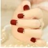 24Pcs Bordeaux Metal Frosted Short False Nail Turnover French Style Full Finished Matte Artificial Nails Tips