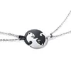 Lot de 2 colliers avec pendentif en argent BlackYin Yang Cat Couple en acier inoxydable, cadeau pour meilleur ami, paire de pendentifs pour couples imbriqués comme un puzzle